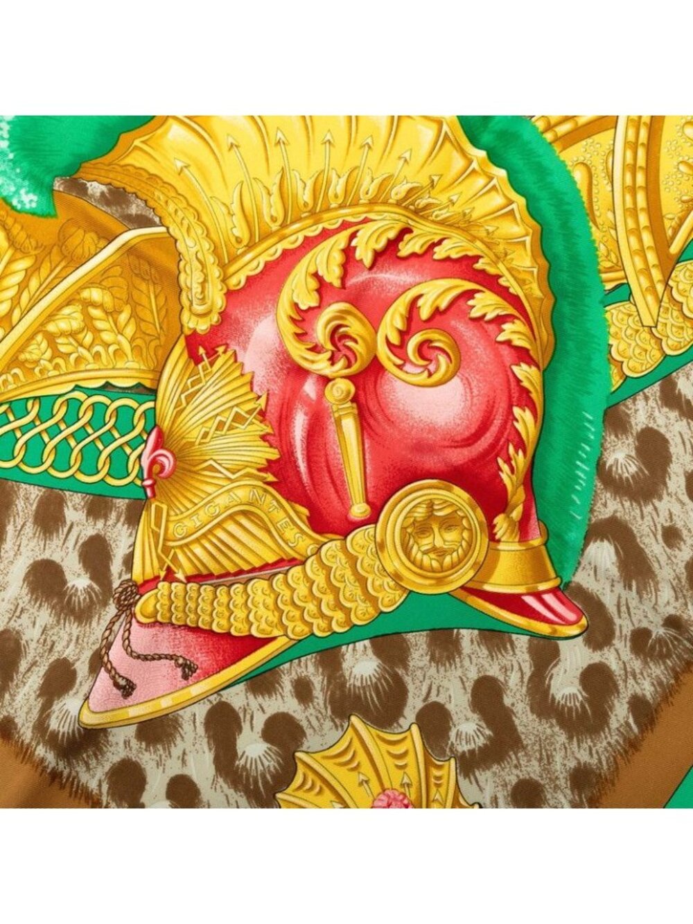 Hermes Carre 90 Casques Et Plumets Faceless Helmet Scarf Large Green Multicolor - Picture 4 of 9